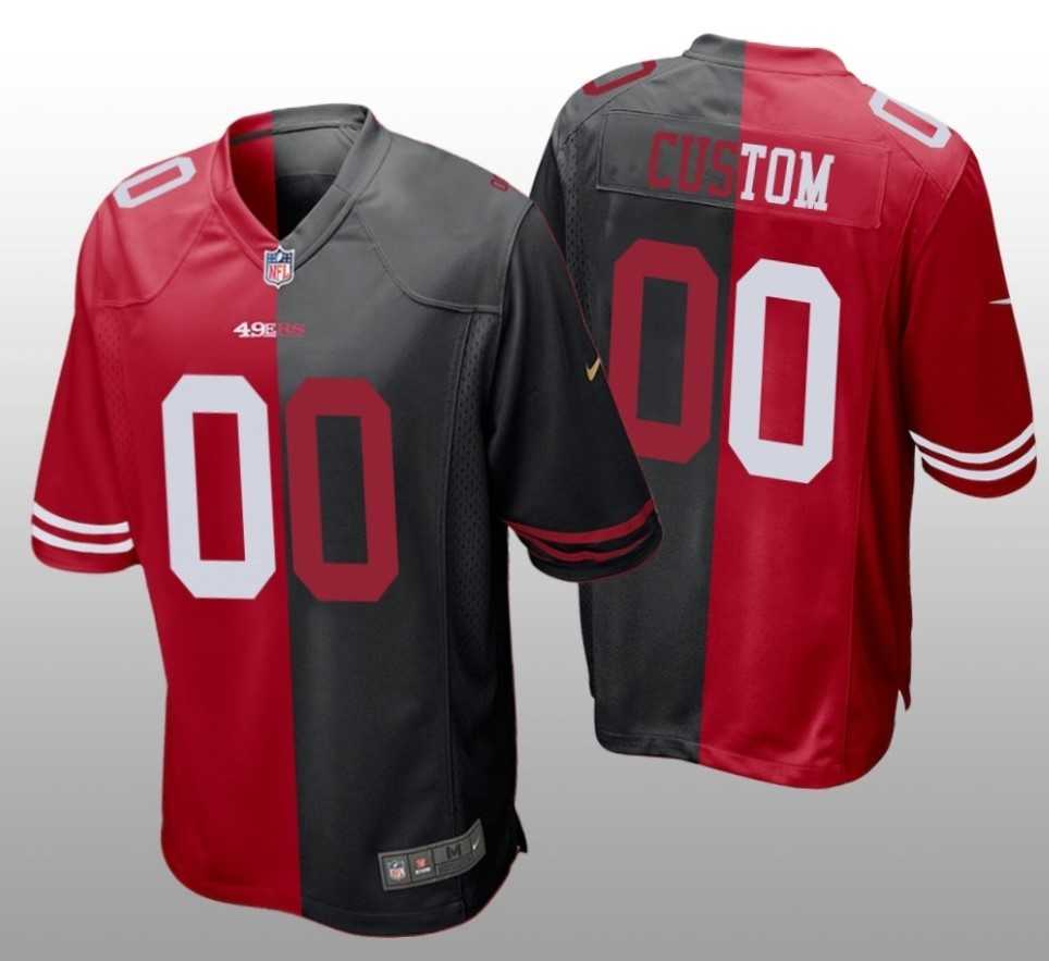 Mens San Francisco 49ers Customized Red Black Split Stitched Jersey